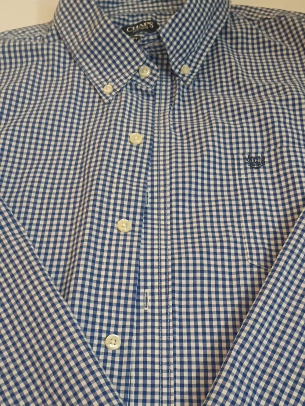 Chaps Men's Blue and White Gingham Button-Down Shirt